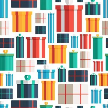 Christmas gift boxes seamless pattern. Vector pattern of multicolored gift wr イラスト素材