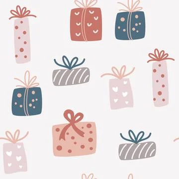 Christmas gift boxes seamless pattern. Creative Scandinavian background for w Illustrazione stock