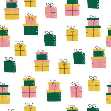 Christmas gift boxes seamless pattern. Creative Scandinavian background Illustrazione stock
