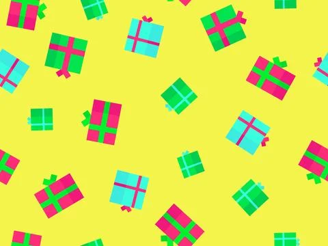 Christmas gift boxes seamless pattern. Green and red gift boxes with bows o.. Stock Illustration