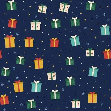 Christmas gift boxes seamless pattern with colorful presents, ribbons, Stock Illustration