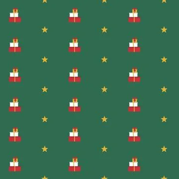 Christmas gift boxes seamless pattern with red and white presents plus golden Stock Illustration