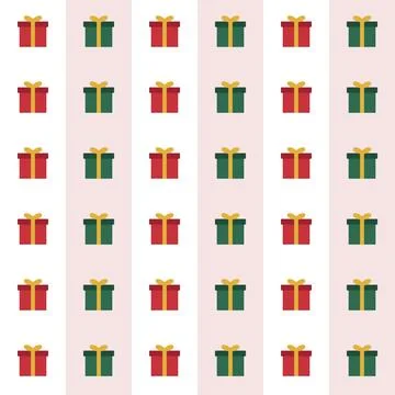 Christmas gift boxes seamless pattern with red and green presents, golden Stock Illustration