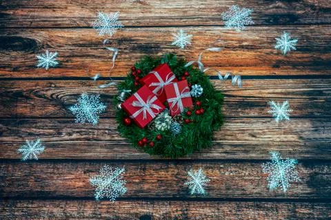 Christmas gift boxes with snowflake flame Stock-Fotos
