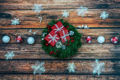 Christmas gift boxes with snowflake flame Stock Photos