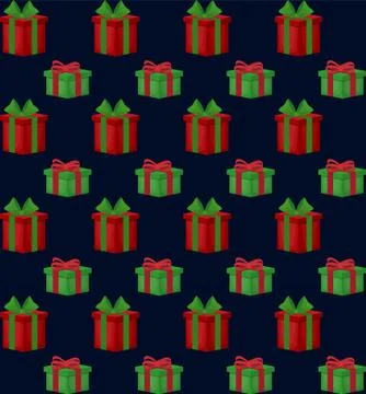 Christmas gift boxes vector pattern in retro style. Seamless background with  스톡 일러스트