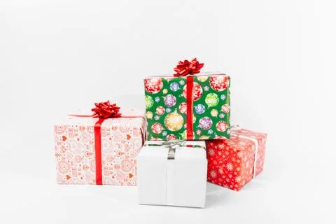Christmas gift boxes, on a white background. Stock Photos