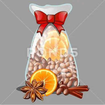 A Christmas gift in the form of a transparent plastic bag filled with all Stock Illustration