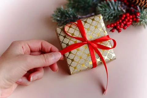 Christmas gift in hand. Stock Photos