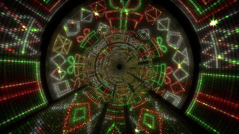 Christmas Gift Pattern in a Glowing Red and Green LED Tunnel Stock Footage 346560869