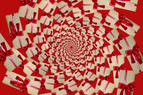 Christmas gift pattern on red spiral background Stock Photos