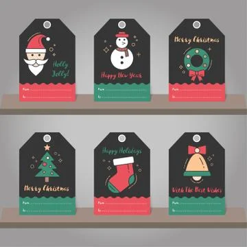 Christmas gift tags set. Christmas elements modern design. Stock Illustration
