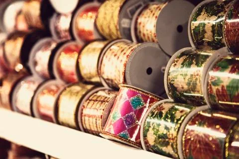 Christmas gift tapes in a decorative objects shop Stock Photos