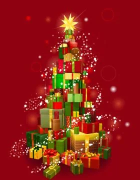 Christmas gift tree with red background Stock Illustration