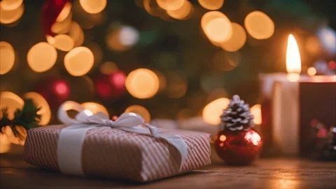 Christmas Gift Under a Decorated Tree Stock Footage 293314531