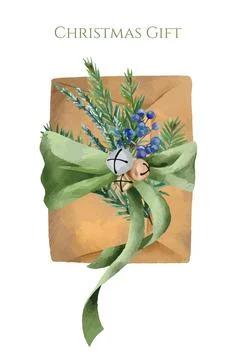 Christmas gift in wrapped box, hand drawn vector Stock Illustration