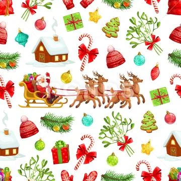 Christmas Gift, Xmas Tree, Santa Seamless Pattern