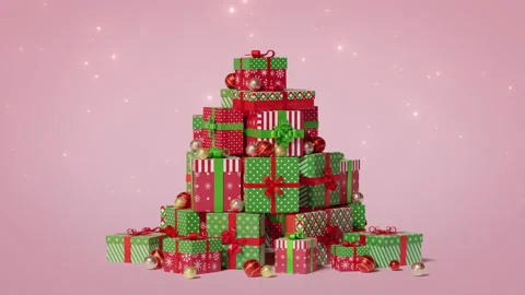 Christmas gifts, present boxes composition rotation. Red, green colored paper Stock Footage 167097398