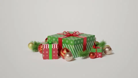 Christmas gifts, present boxes composition rotation. Red, green colored 스톡 동영상 167097576