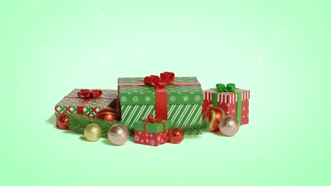 Christmas gifts, present boxes composition rotation. Red, green colored Stock Footage 167097654
