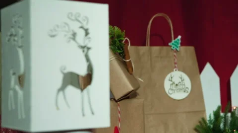 Christmas gifts on red background Video stock 44453399