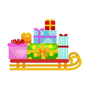 Christmas gifts in stack box on sled, winter holiday xmas present decorated.. Stock Illustration