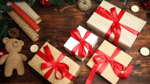 Christmas gifts on the table Stock Footage 114576087