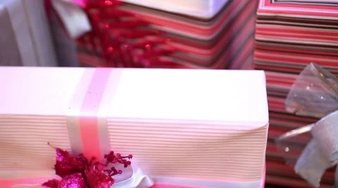 Christmas gifts under tree. Shift motion with change focus on blurred. HD. Stock Footage 44985954