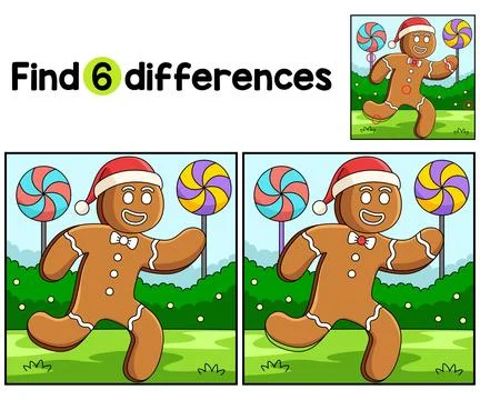 Christmas Ginger Bread Man Find The Differences Illustrazione stock