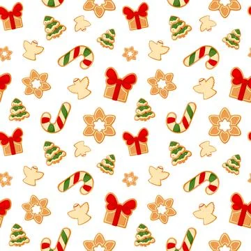 Christmas ginger cookie seamless pattern cute flat Stock Illustration
