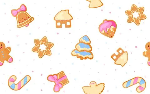 Christmas ginger cookie seamless pattern cute flat Stock Illustration