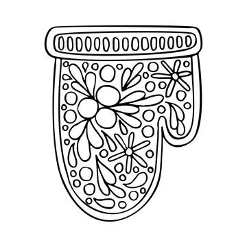 Christmas ginger mitten vector coloring page. Sweet festive cookies with patt Stock-Illustration