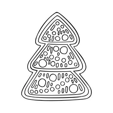 Christmas ginger spruce vector coloring page. Sweet festive cookies with patt Stock Illustration