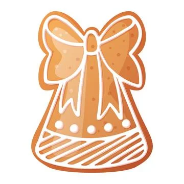 Christmas gingerbread bell with beautiful patterns of sweet icing. Holiday .. Stock Illustration