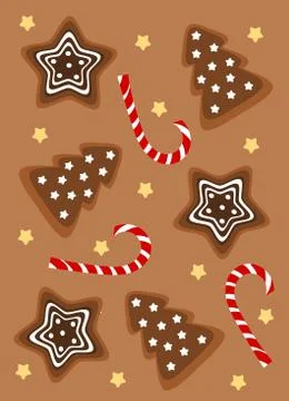 Christmas gingerbread cookie and candy background. vector illustration Stock Illustration