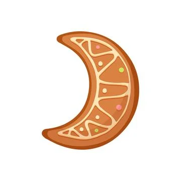 Christmas gingerbread cookie of half moon shape, sugar crescent cake with icing Stock Illustration