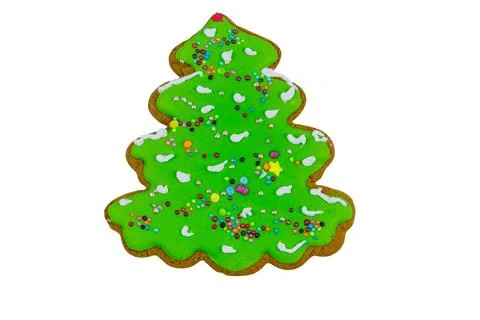 Christmas gingerbread cookie made in shape of Christmas tree isolated Stock Photos