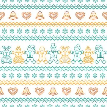 Christmas gingerbread cookie pattern with decorative elements, seamless des.. Illustrazione stock
