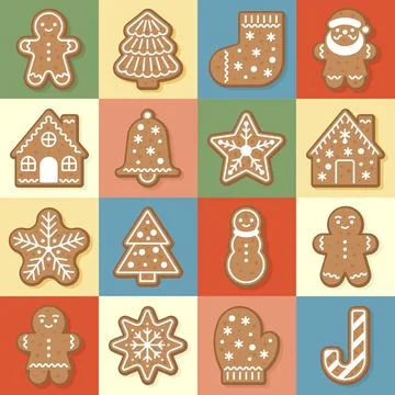 Christmas Gingerbread Cookie Pattern With Holiday Symbols Stock Illustration