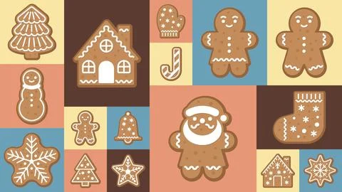 Christmas Gingerbread Cookie Pattern With Holiday Icons Stock Illustration