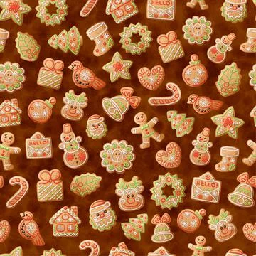 Christmas gingerbread cookie seamless pattern Stock Illustration