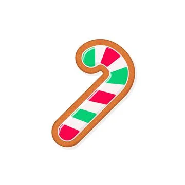 Christmas gingerbread cookie in shape of candy cane. Flat vector illustration Stock Illustration