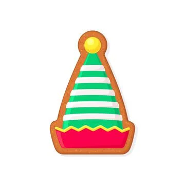 Christmas gingerbread cookie in shape of Elf hat. Flat vector illustration Stock Illustration