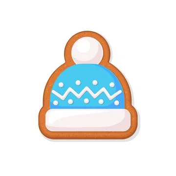 Christmas gingerbread cookie in shape of hat cap beanie. Flat vector illustra Stock Illustration
