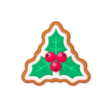 Christmas gingerbread cookie in shape of holly berry. Flat vector illustratio Illustrazione stock