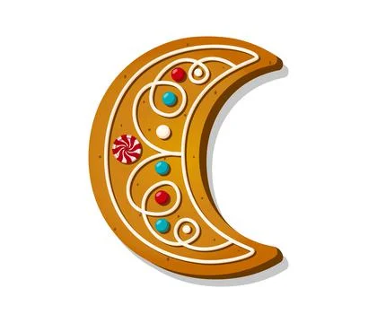 Christmas gingerbread cookie in shape of moon. Winter homemade sweet biscuit Stock Illustration