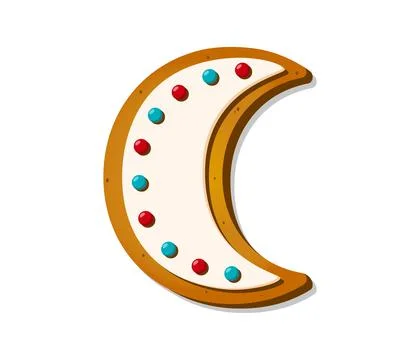 Christmas gingerbread cookie in shape of moon. Winter homemade sweet biscuit Illustrazione stock