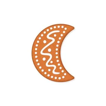 Christmas gingerbread cookie in shape of moon crescent. Flat vector illustr.. Stock Illustration