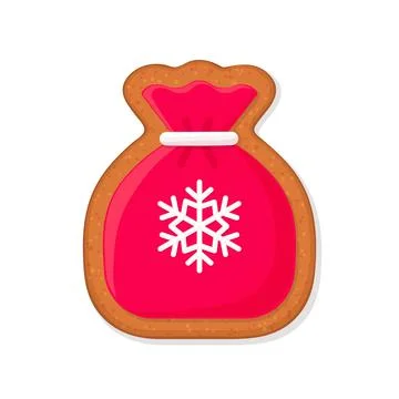 Christmas gingerbread cookie in shape of Santa Claus gift bag. Flat vector il Stock Illustration