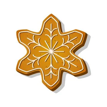 Christmas gingerbread cookie in snowflake shape with icing in cartoon style Stock Illustration